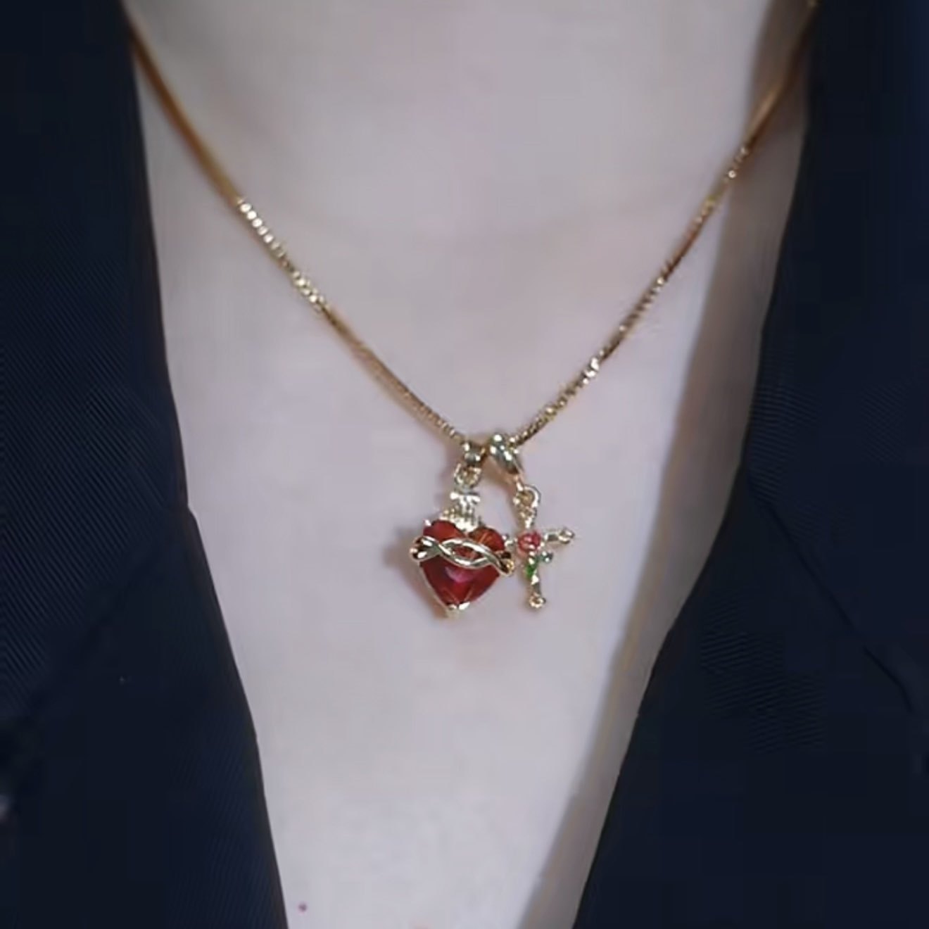 Faith & Love Rose Cross Charm Necklace