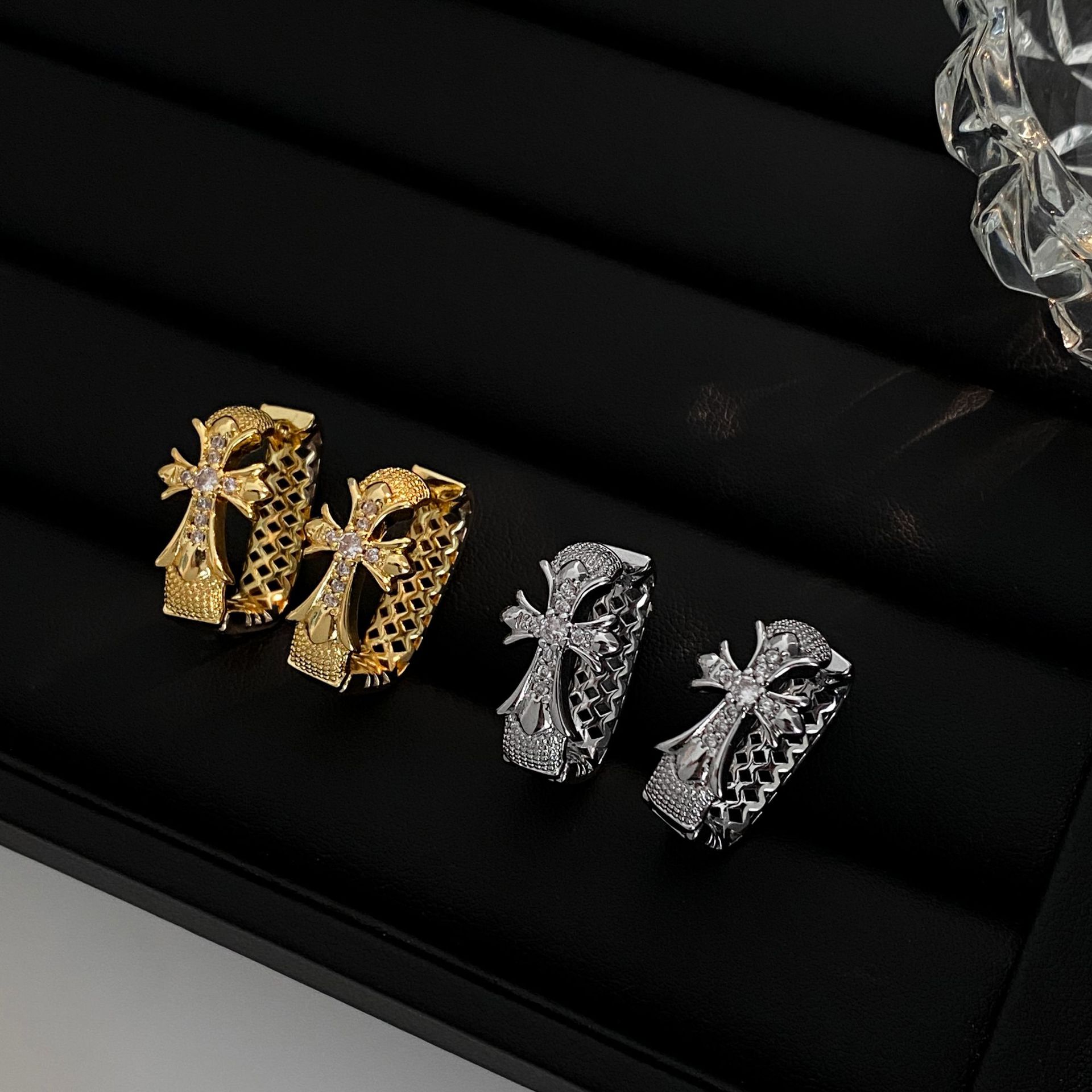 Sculpted Cross Huggie Earrings