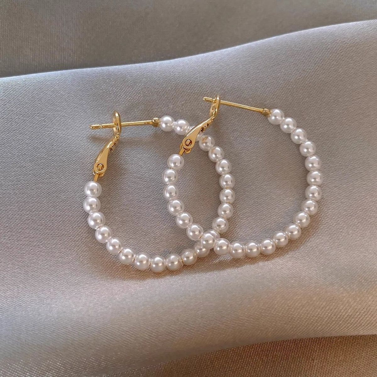 White Bead Hoop Earrings