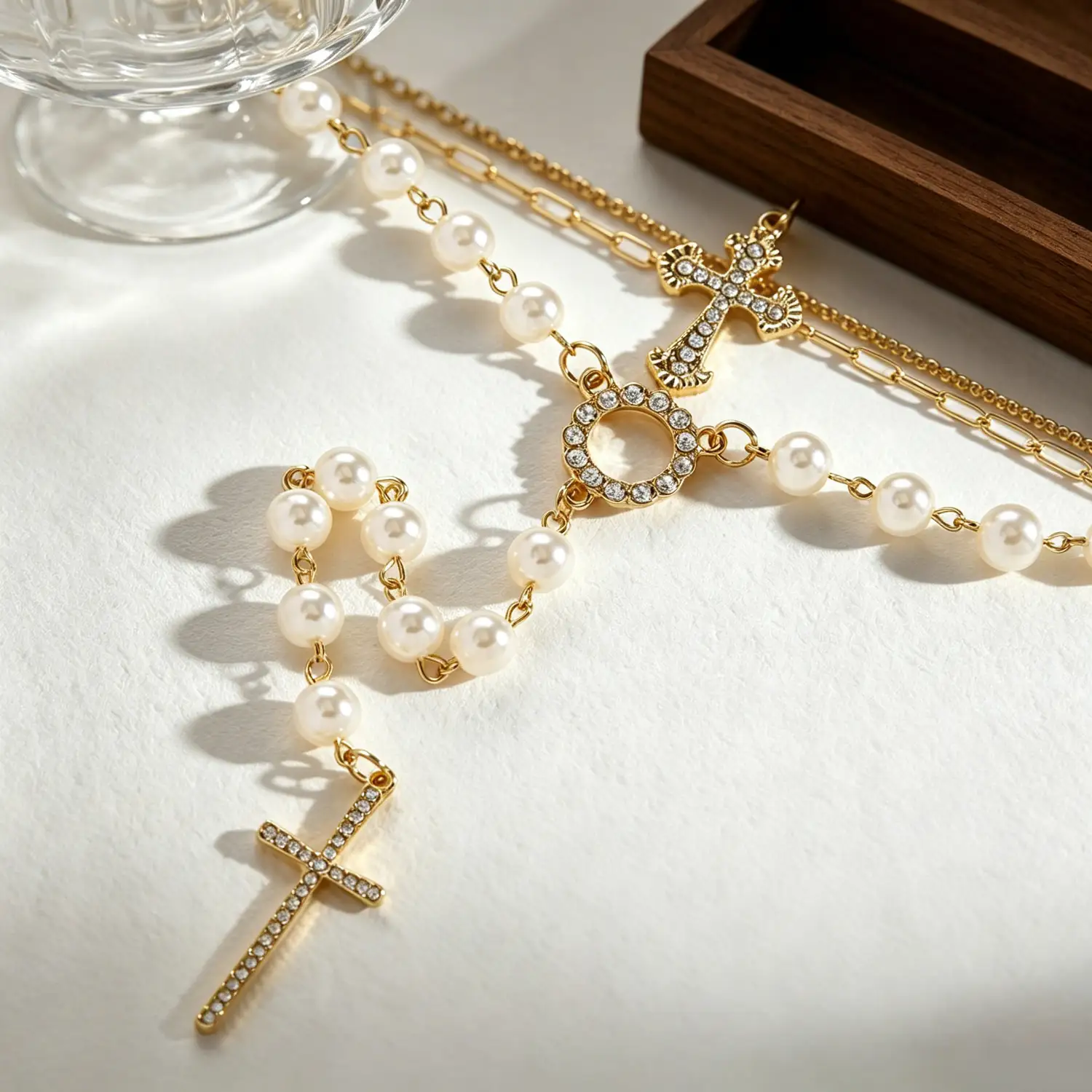 Grace Layered Cross & Pearl Necklace