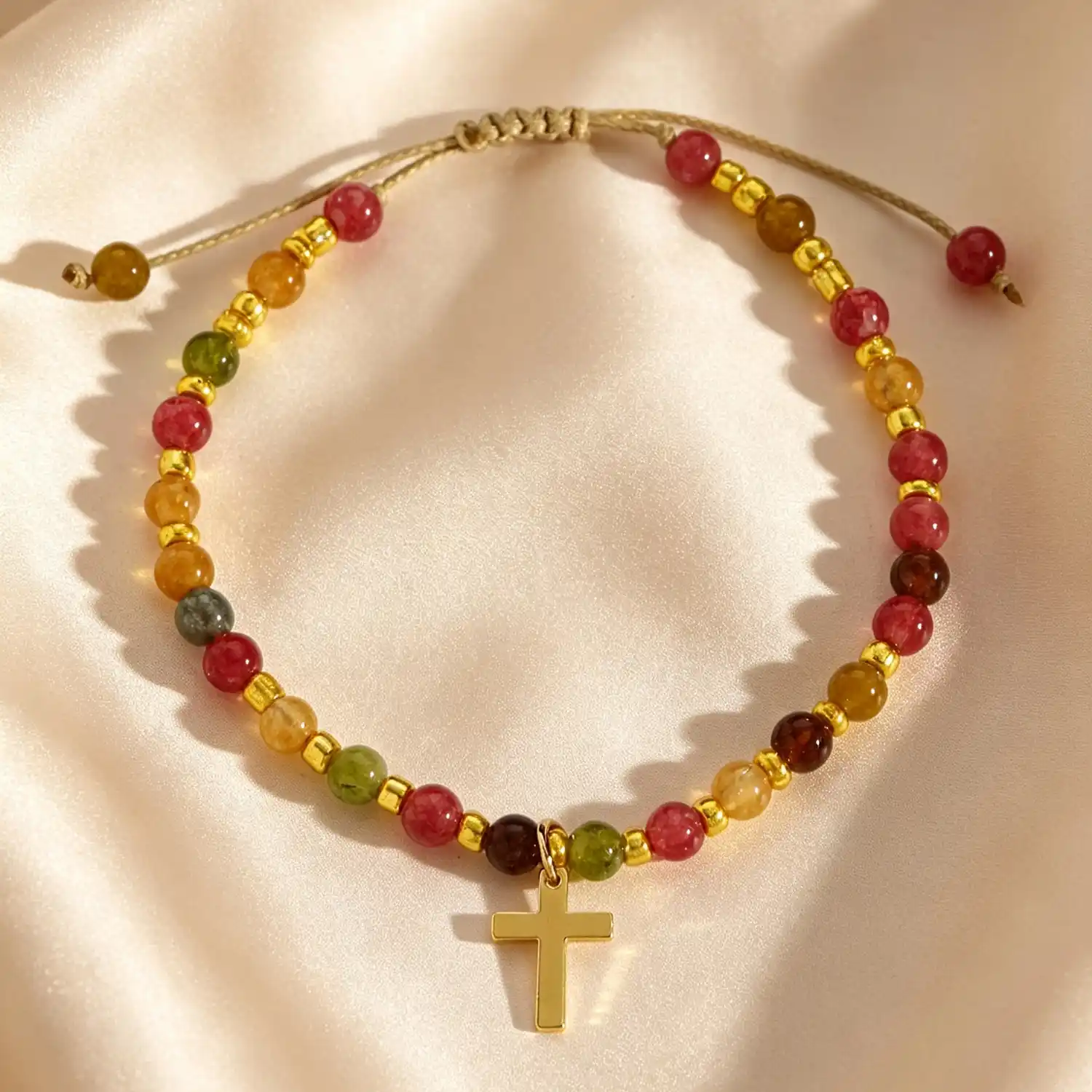 Colorful Beaded Cross Bracelet