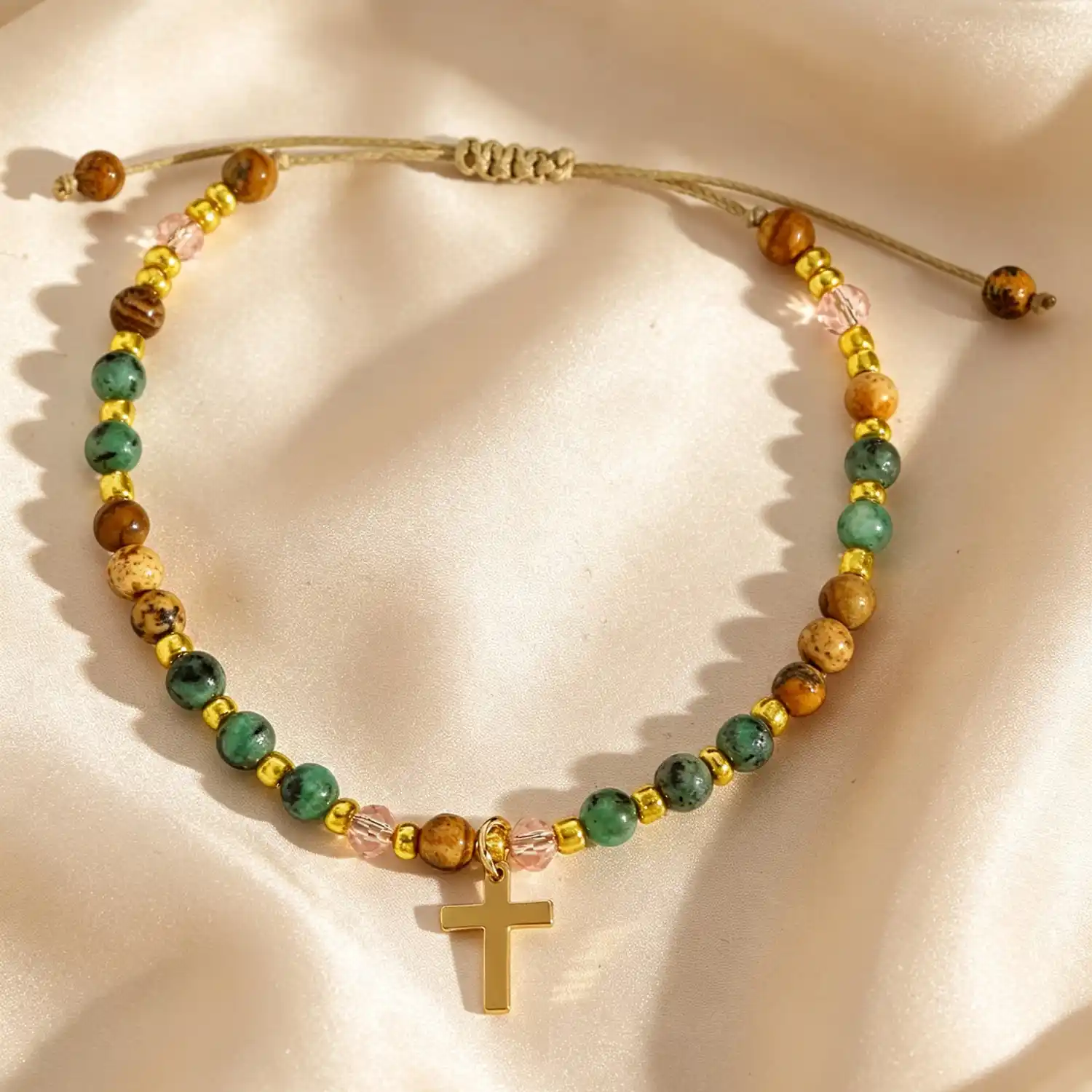 Colorful Beaded Cross Bracelet