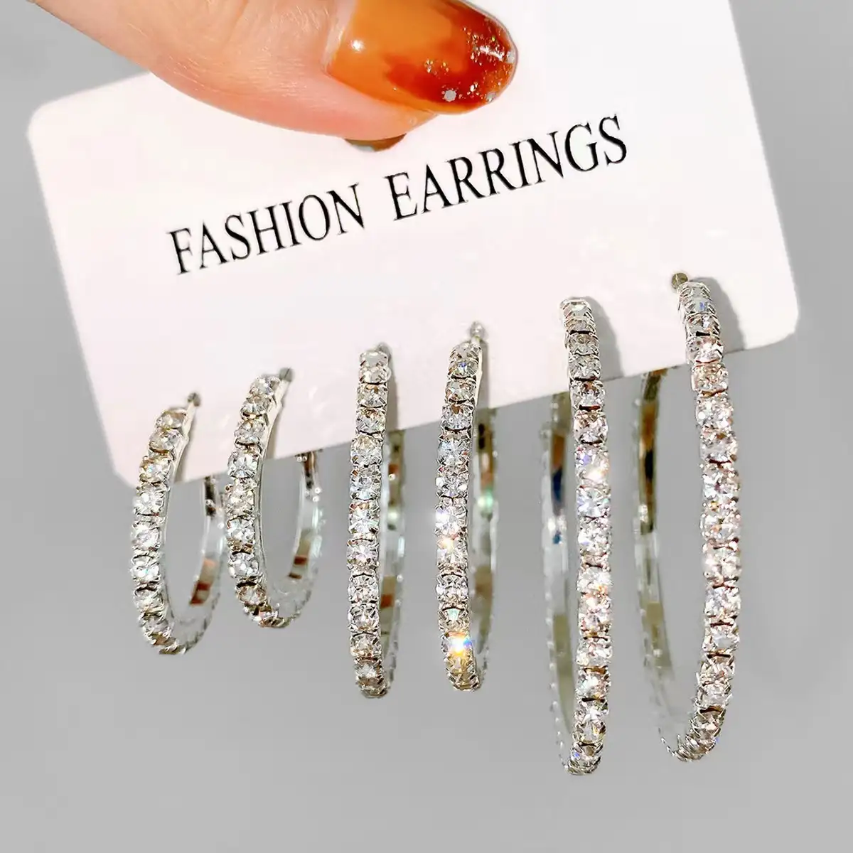 Shiny CZ Hoop Earring 3‑Pairs Collection