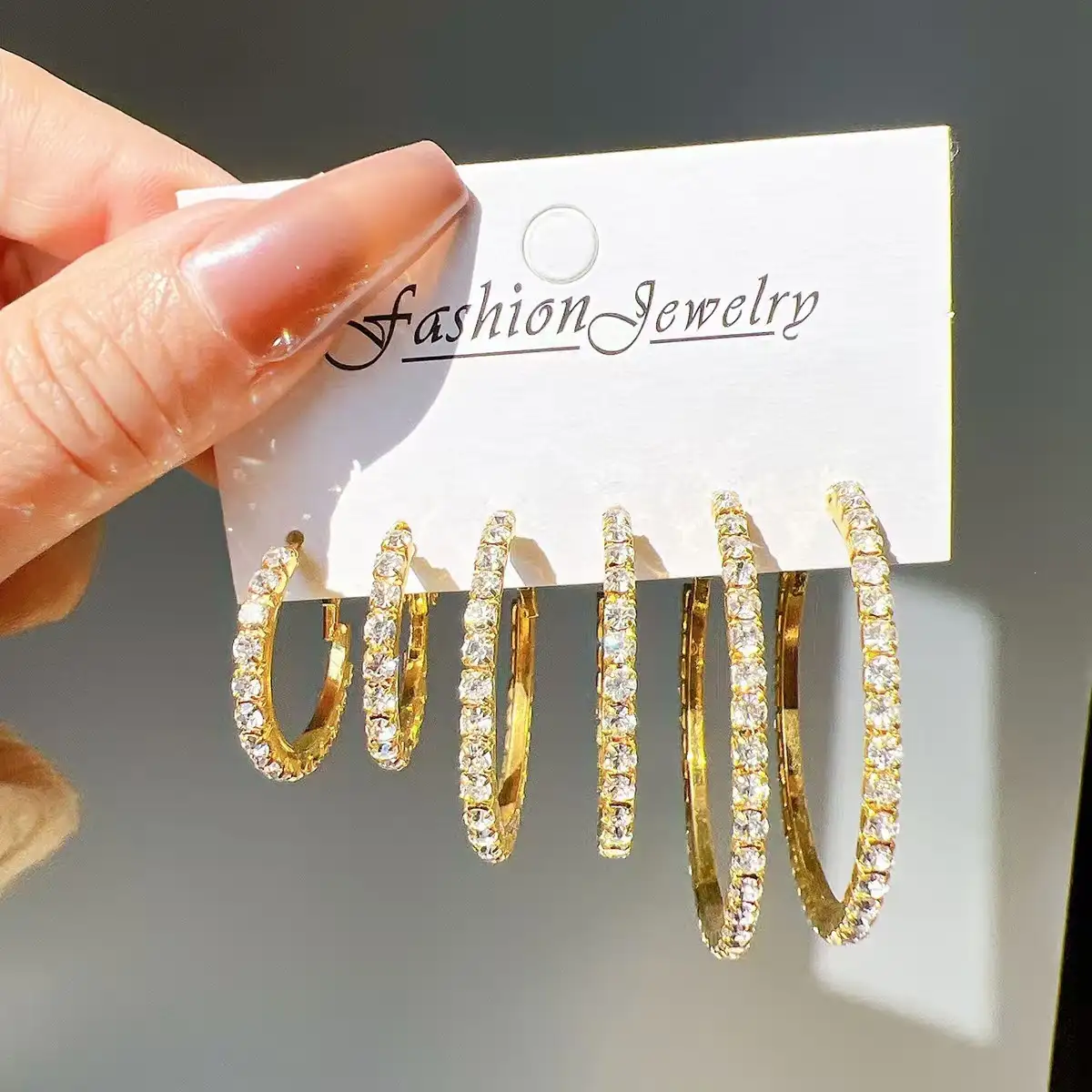 Shiny CZ Hoop Earring 3‑Pairs Collection