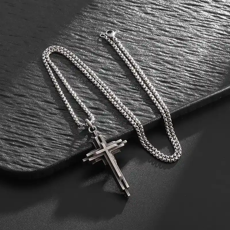 Vintage Stacked Cross Pendant Necklace