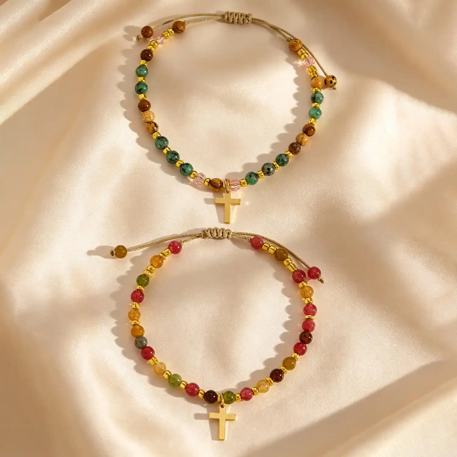 Colorful Beaded Cross Bracelet