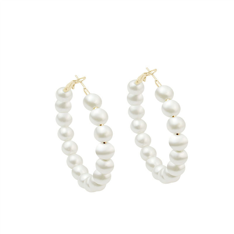 White Bead Hoop Earrings