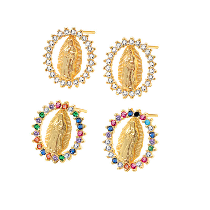 Virgin Mary Crystal Halo Stud Earrings