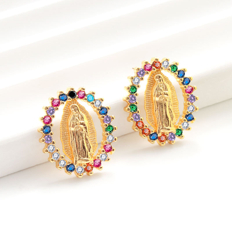 Virgin Mary Crystal Halo Stud Earrings