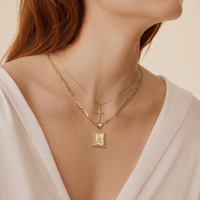 Double Layer Initial Cross Necklace Set — Your Letter, Your Story