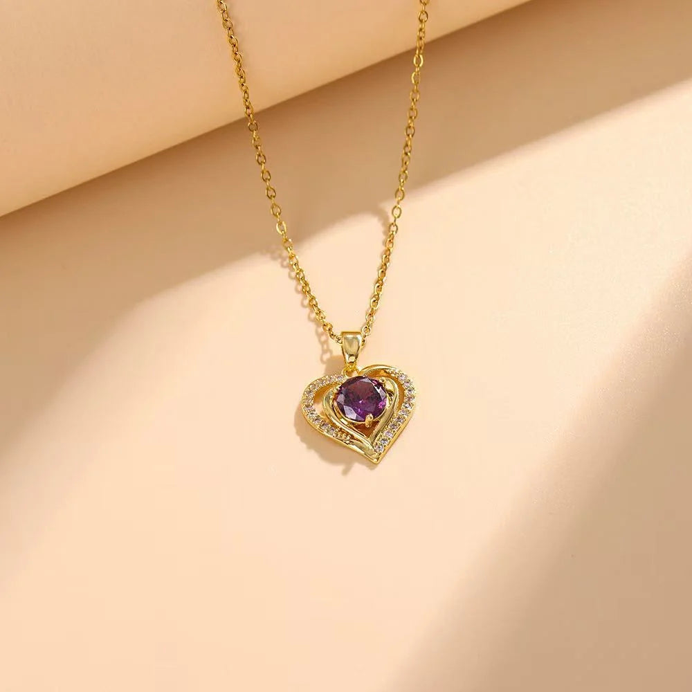 Elegant Purple Heart Layered Pendant Necklace