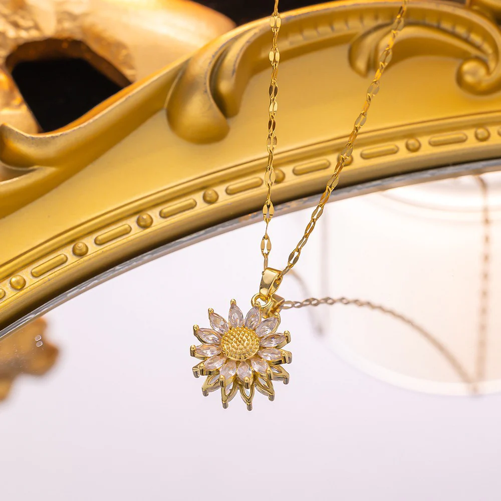 Sunflower Micro Pave Zircon Pendant Necklace