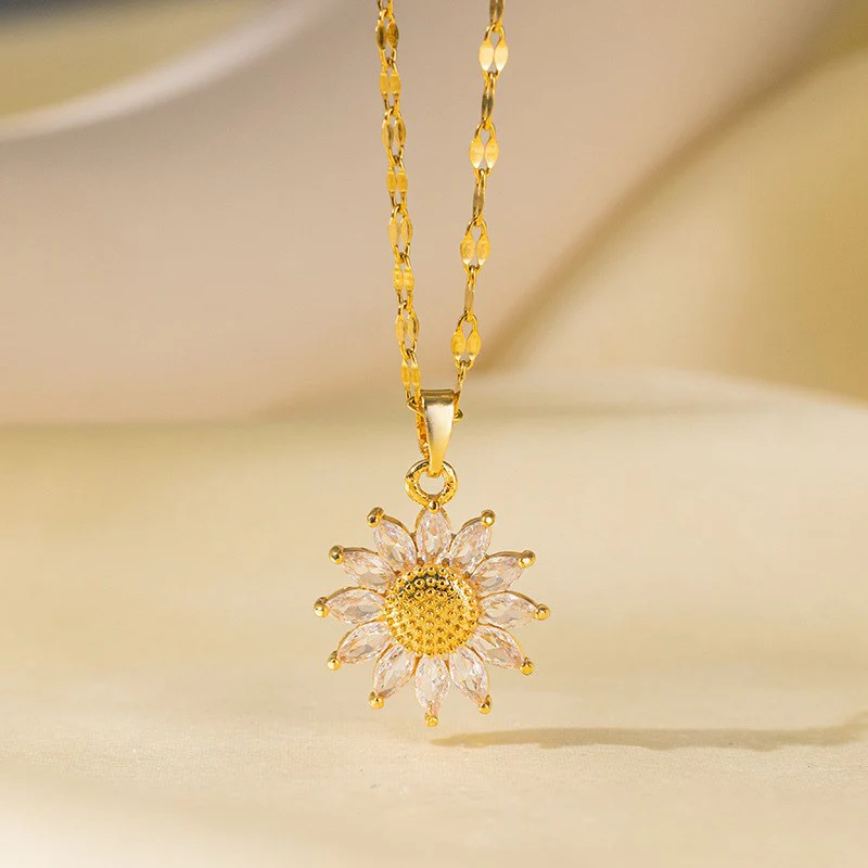 Sunflower Micro Pave Zircon Pendant Necklace