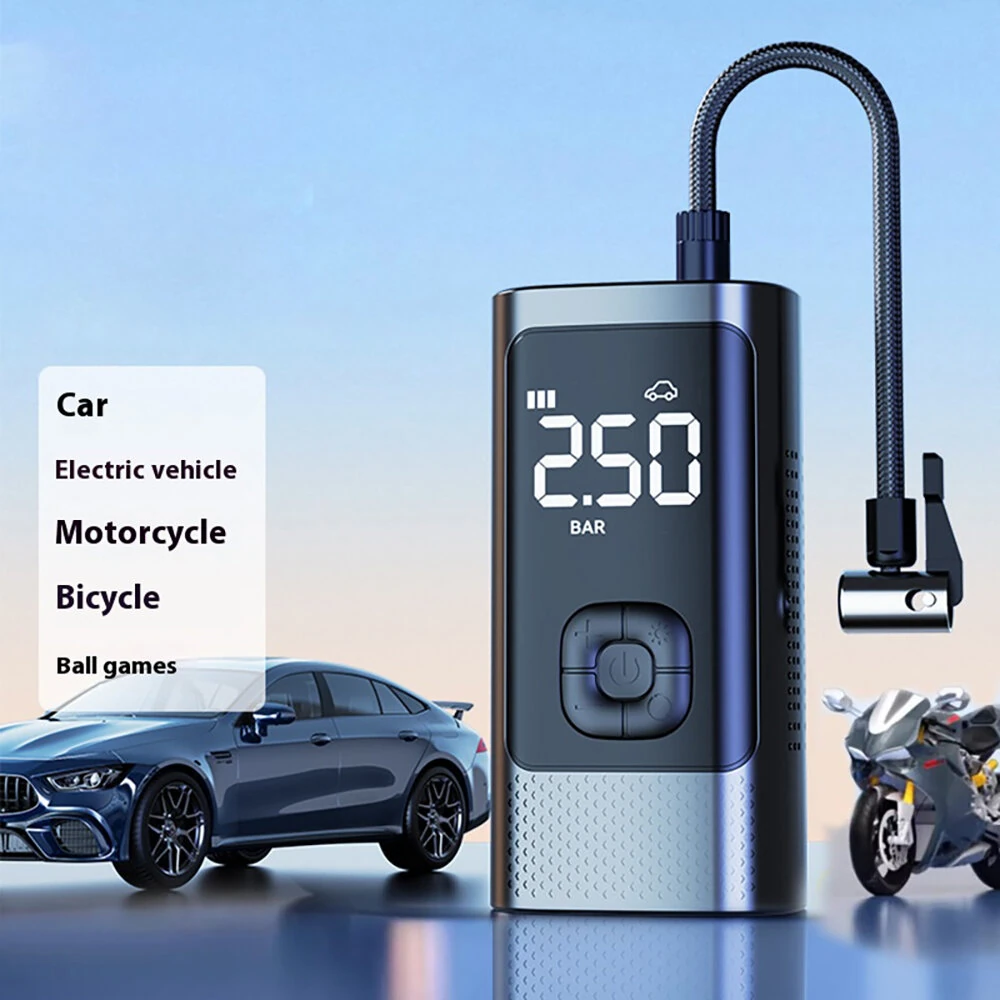 Cordless Car Air Pump Portable 80W Electric Car Tire Inflator Real-time Monitoring Air Inflation Machine with Dual Digital Display - Black