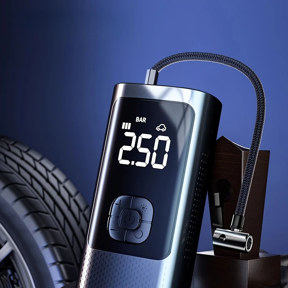 Cordless Car Air Pump Portable 80W Electric Car Tire Inflator Real-time Monitoring Air Inflation Machine with Dual Digital Display - Black