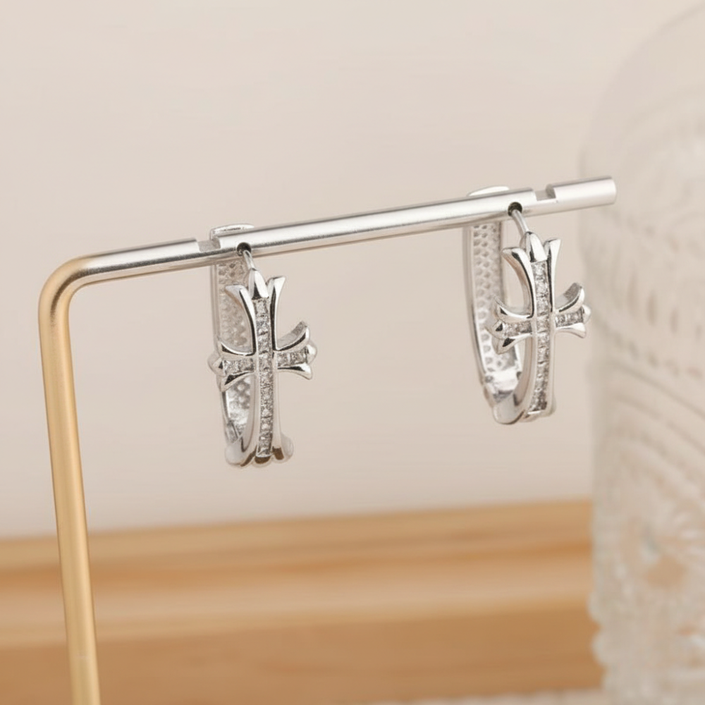 Faith Sparkle Cross Hoop Earrings