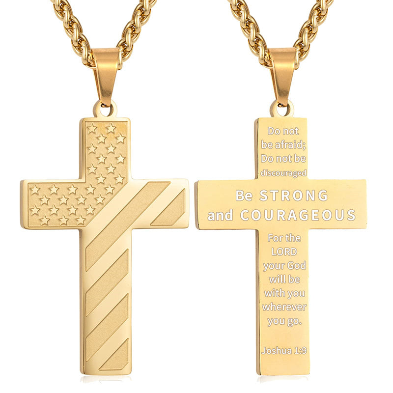 Stainless Steel American Flag Cross Pendant Necklace