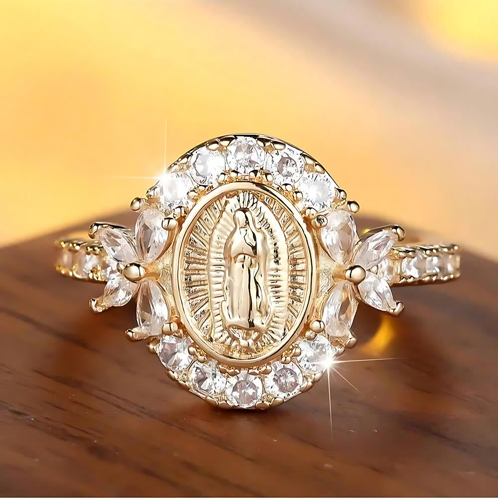 Elegant Virgin Mary Emblem Ring: Sacred Detail for Daily Devotion