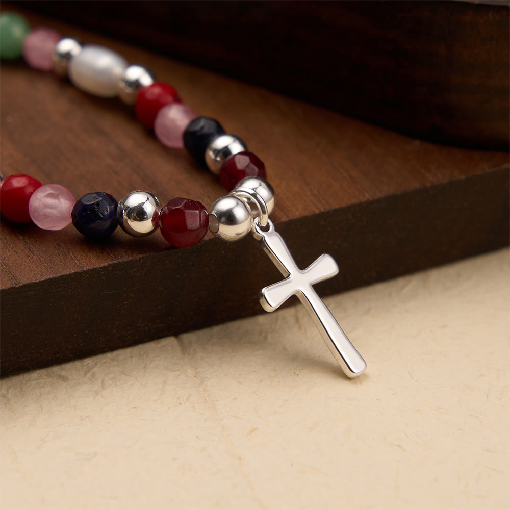 Colorful Beaded Necklace with Simple Cross Pendant: A Symbol of Vibrant Sacred Grace & Steadfast Faith
