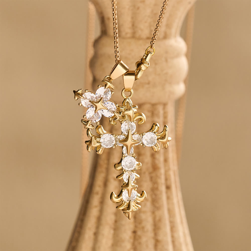 Double Cross Zircon Necklace — A Symbol Of Faith & Grace