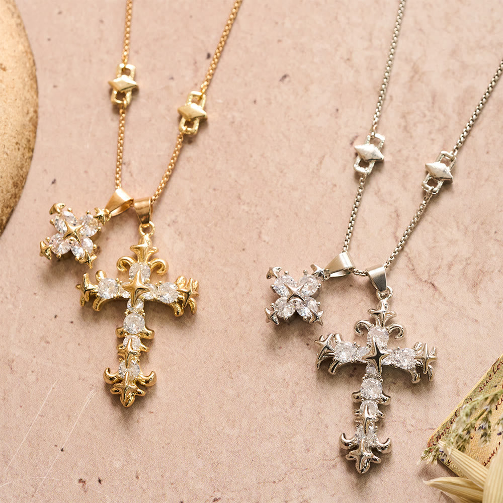 Double Cross Zircon Necklace — A Symbol Of Faith & Grace
