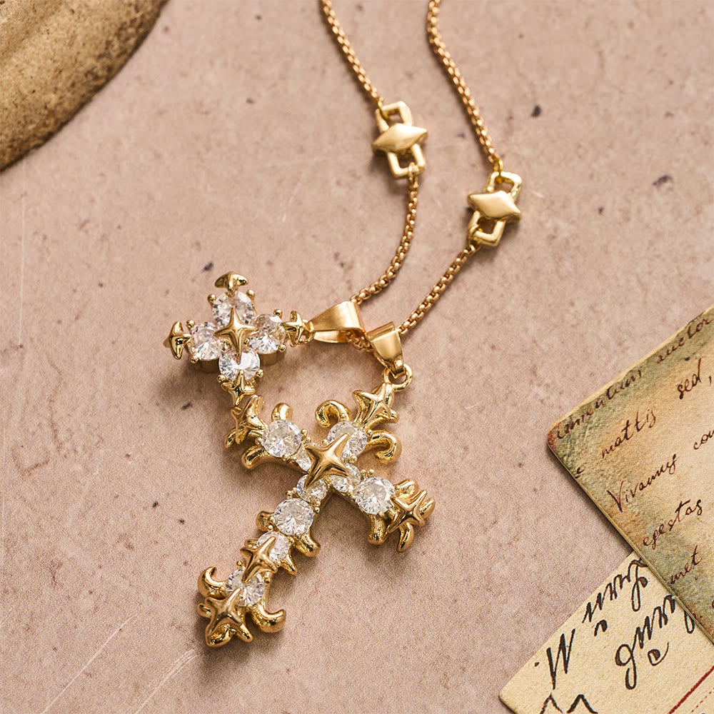Christianartworkshop Star Accent Stone Inlaid Double Cross Layered Necklace: Timeless Emblem of Sincere Devout Prayer - image 2