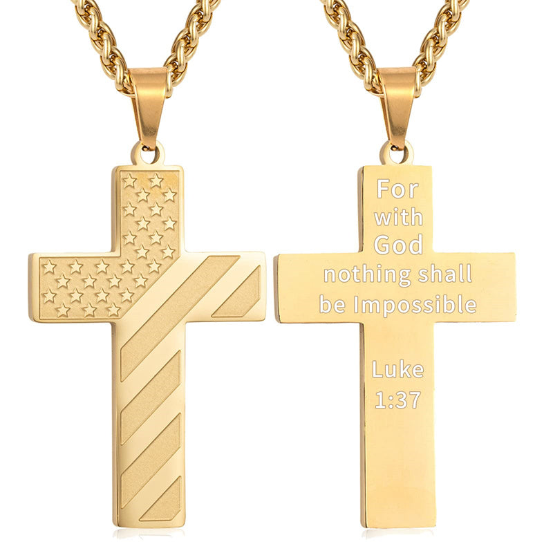 Stainless Steel American Flag Cross Pendant Necklace