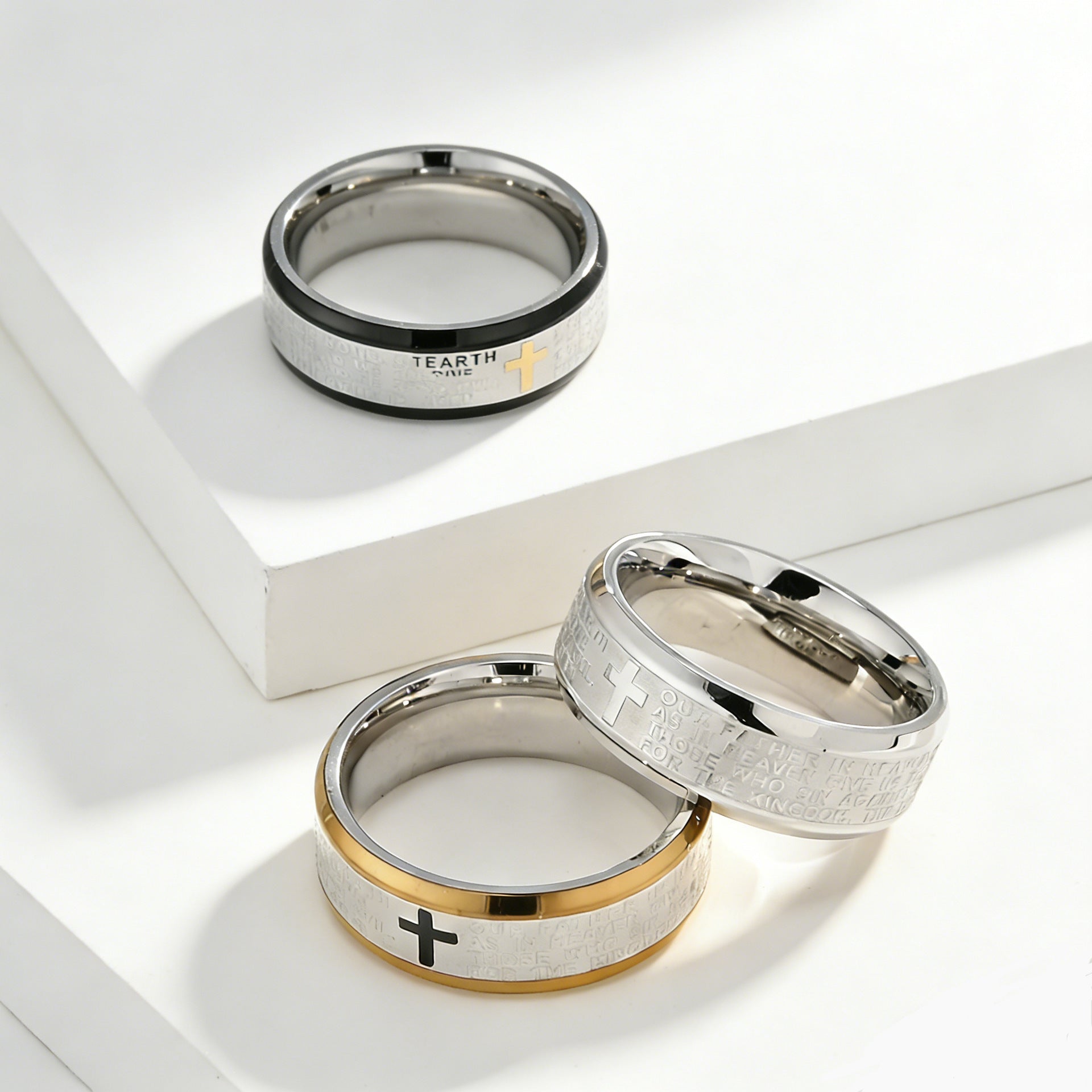 Unisex Titanium Steel Engraved Text Band Ring
