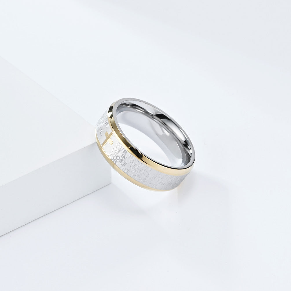 Unisex Titanium Steel Engraved Text Band Ring