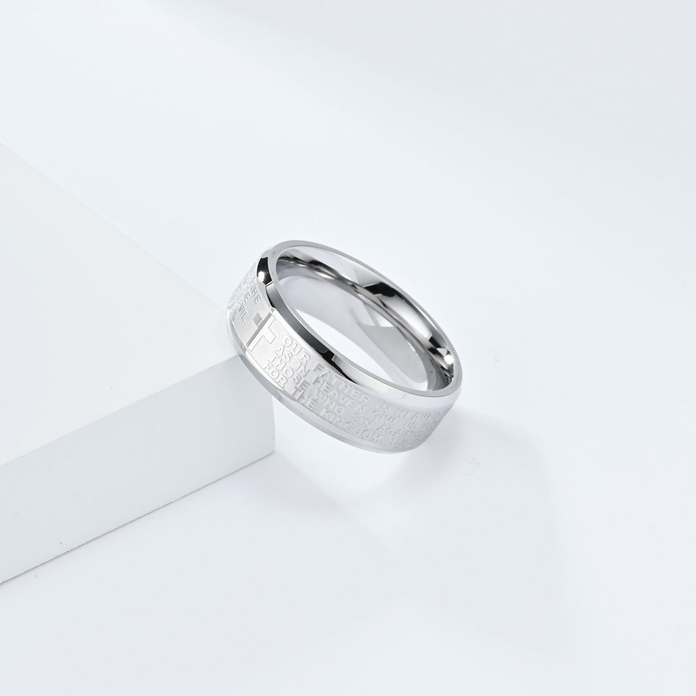 Unisex Titanium Steel Engraved Text Band Ring
