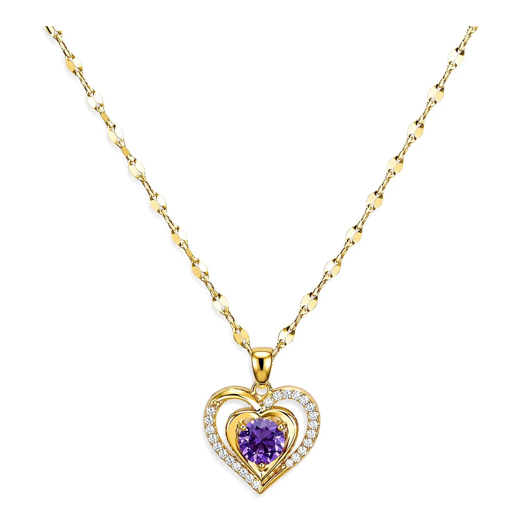 Elegant Purple Heart Layered Pendant Necklace