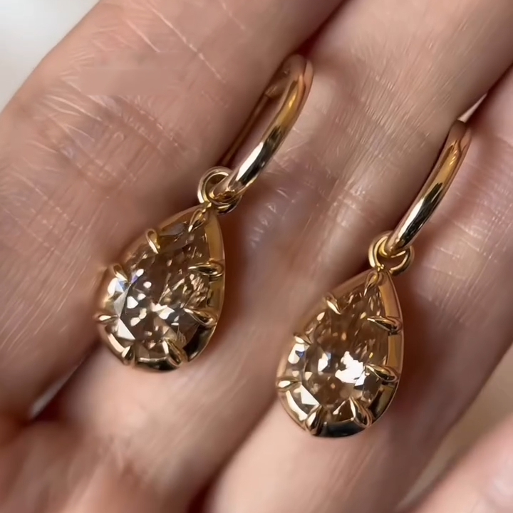 5.04 ctw Pear-Cut Brown Sapphire Eight-Prong Set Pendant Earrings
