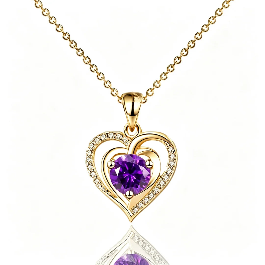 Elegant Purple Heart Layered Pendant Necklace