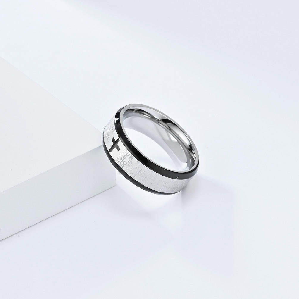 Unisex Titanium Steel Engraved Text Band Ring