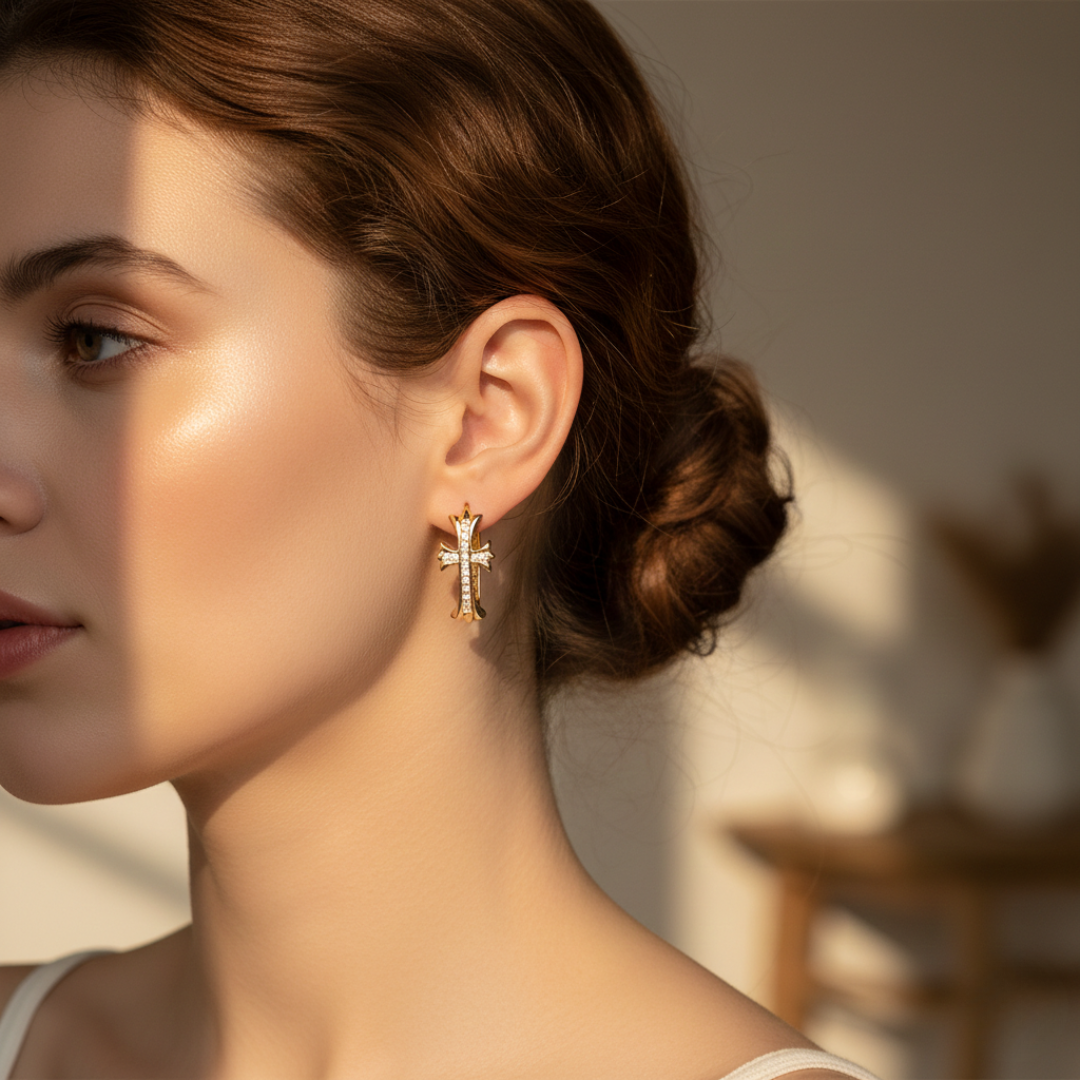 Faith Sparkle Cross Hoop Earrings