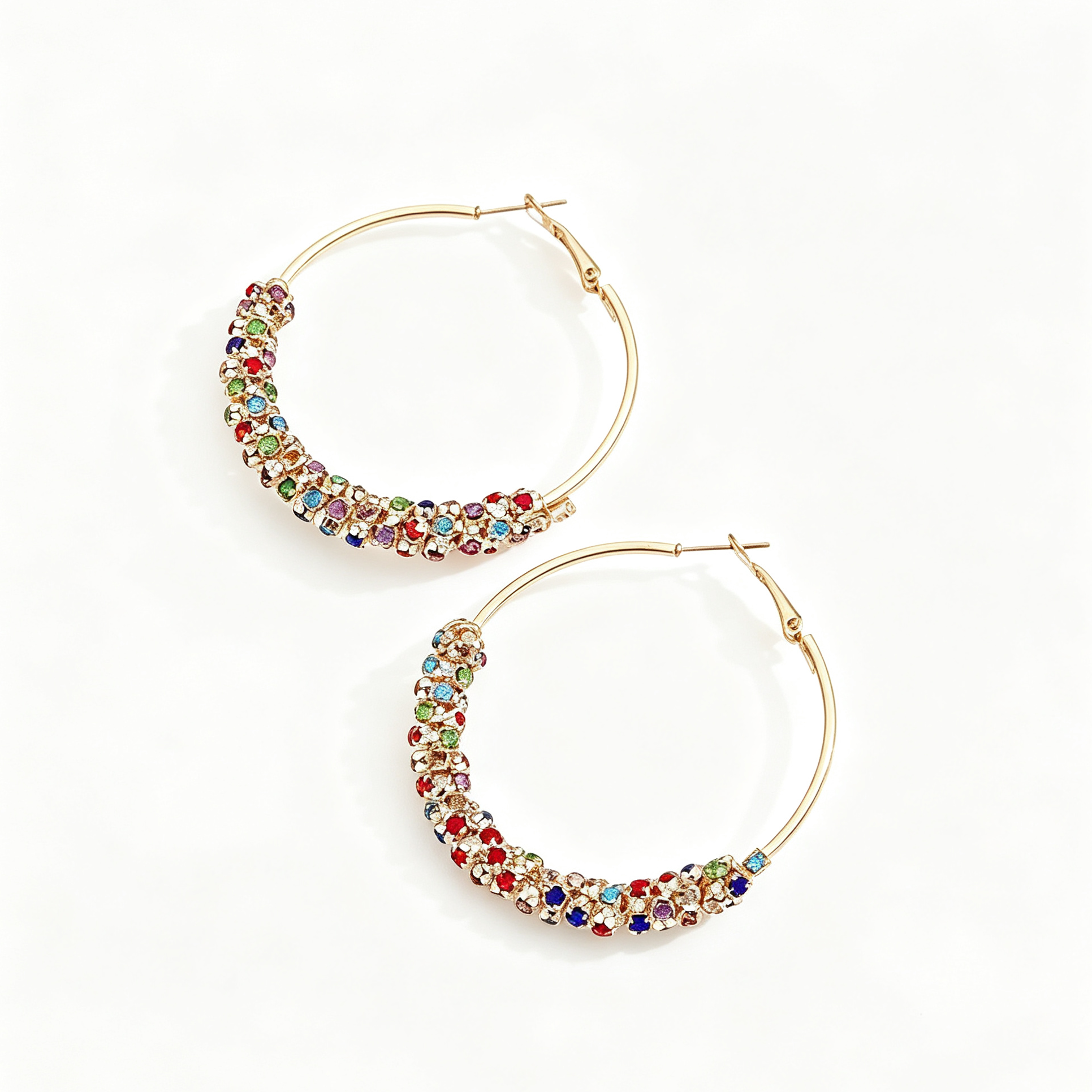 Sparkly Multi Color Gem Big Hoop Earrings
