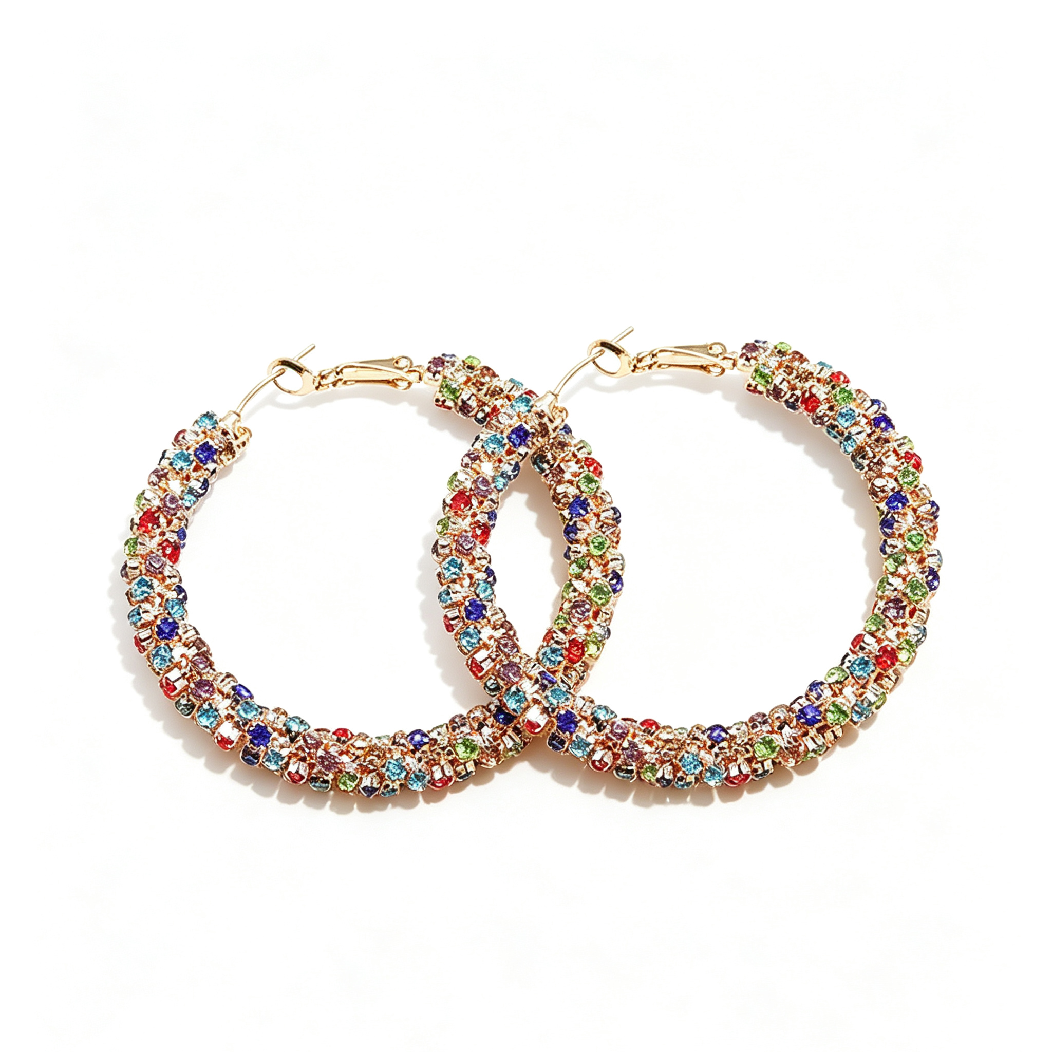 Sparkly Multi Color Gem Big Hoop Earrings