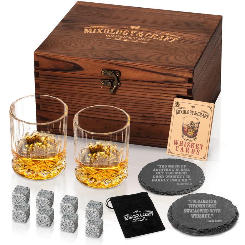 Whiskey Latch Crate Gift Set – 13-Piece with Diamond Glasses