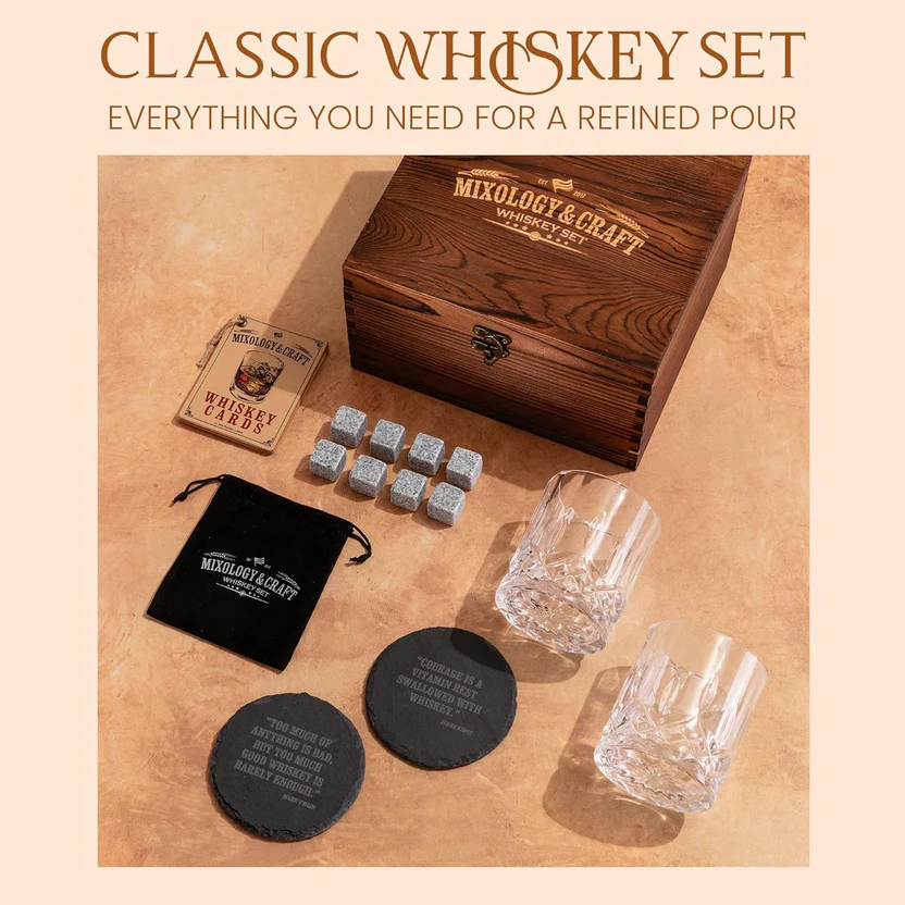Whiskey Latch Crate Gift Set – 13-Piece with Diamond Glasses