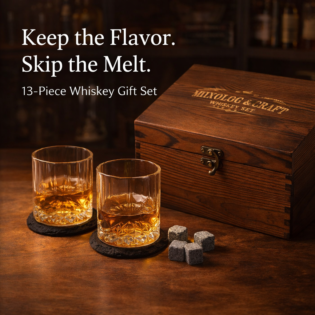 Whiskey Latch Crate Gift Set – 13-Piece with Diamond Glasses
