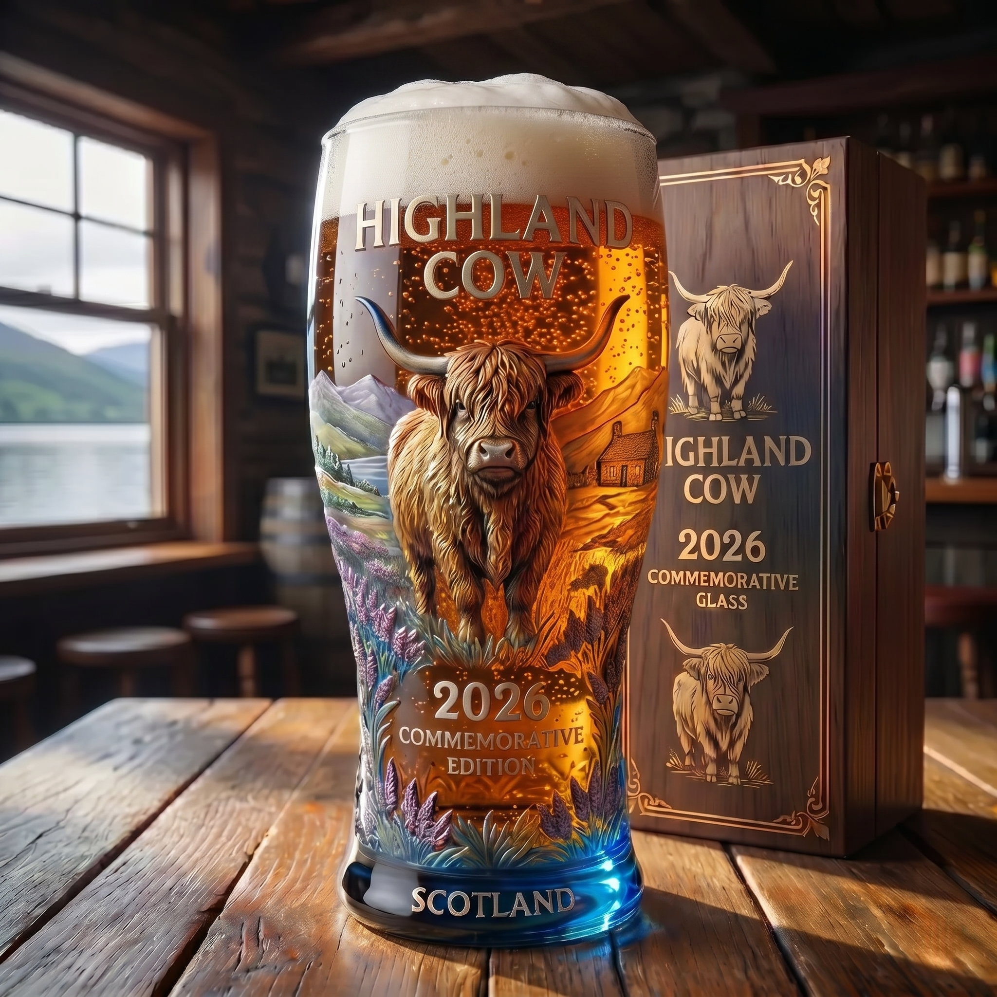 Highland Cow Commemorative Glass