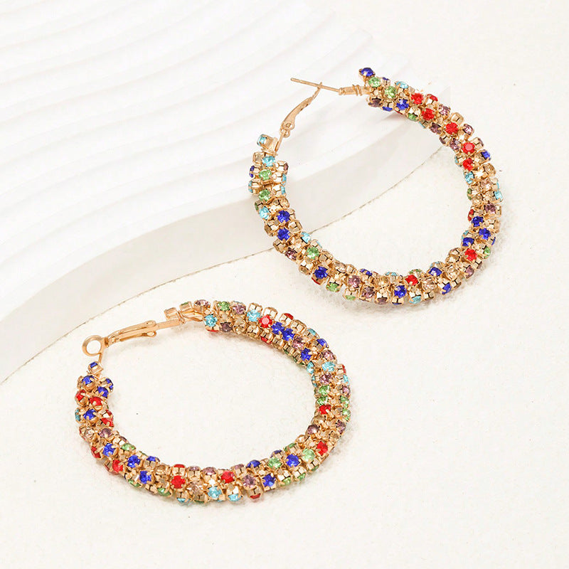 Sparkly Multi Color Gem Big Hoop Earrings