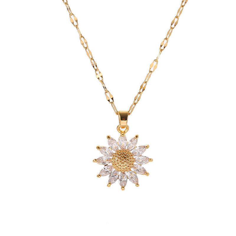 Sunflower Micro Pave Zircon Pendant Necklace