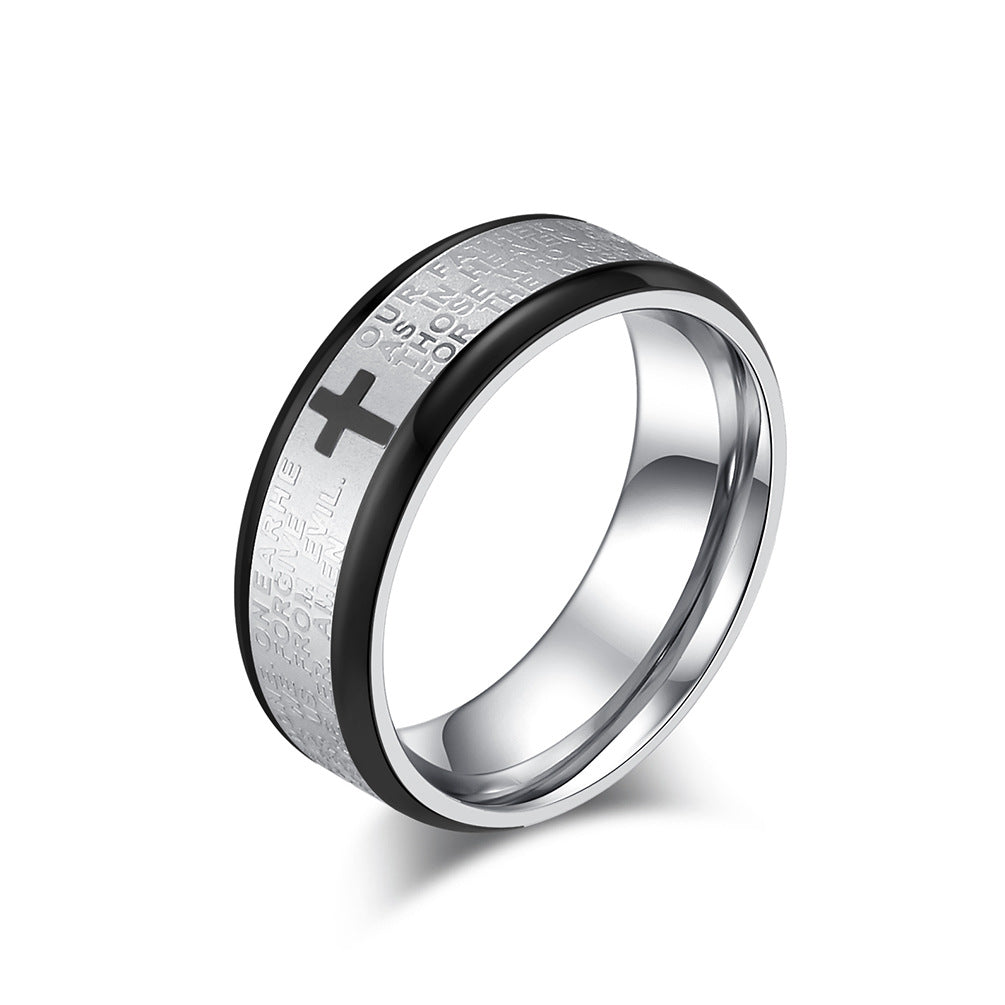 Unisex Titanium Steel Engraved Text Band Ring