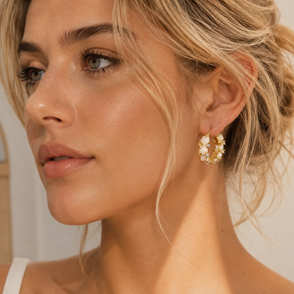 Rose Zircon Gold Hoop Earrings