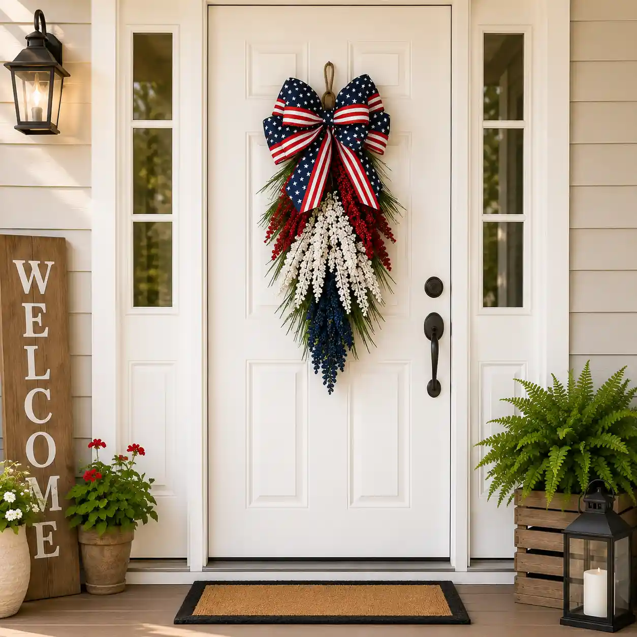 Harvest Door Swag Wreath – Red, White & Blue Hanging Decor