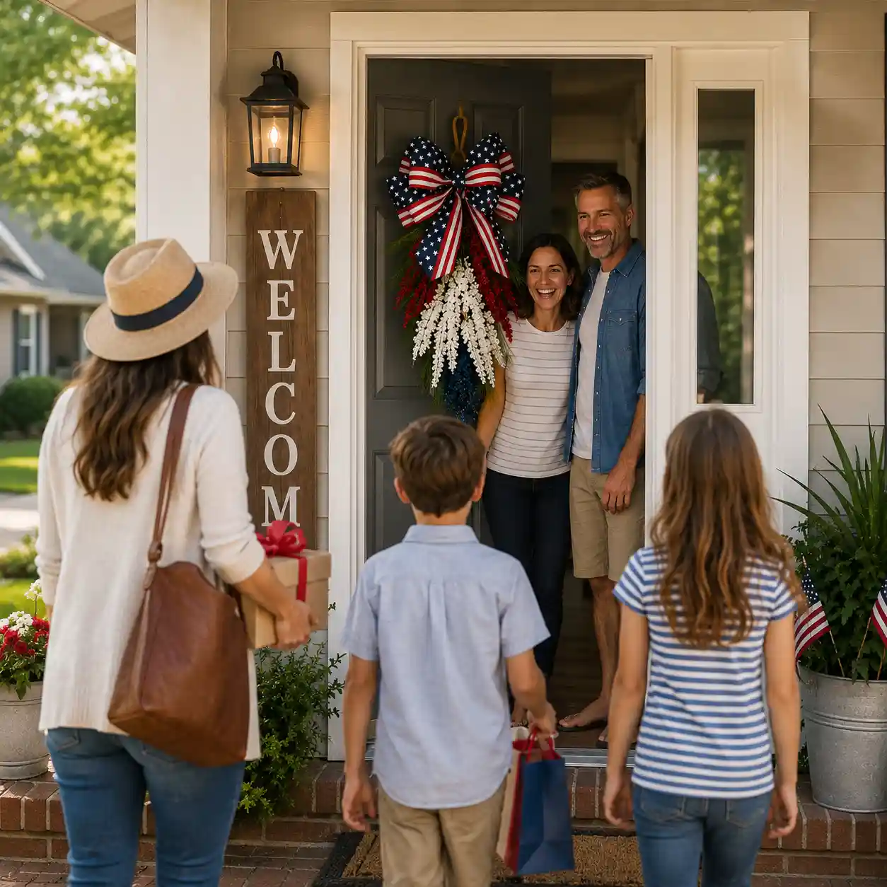 Harvest Door Swag Wreath – Red, White & Blue Hanging Decor
