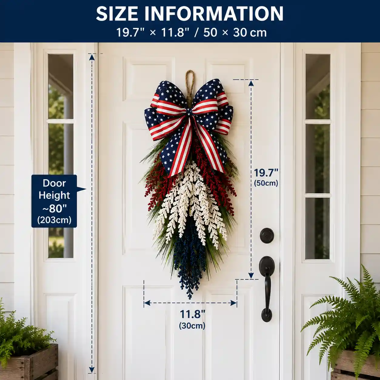 Harvest Door Swag Wreath – Red, White & Blue Hanging Decor