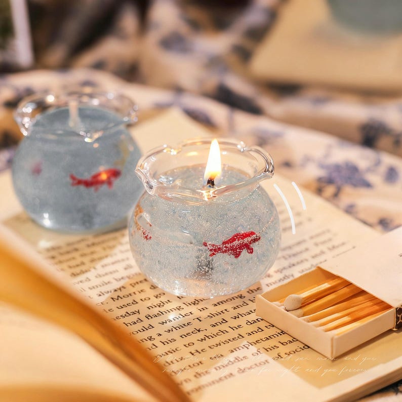 Mini Bubble Fish Tank Candle: Handmade Gel Wax Candle | Home Living Aesthetic Decor | Small Miniature Candle | Funny, Unique Gift