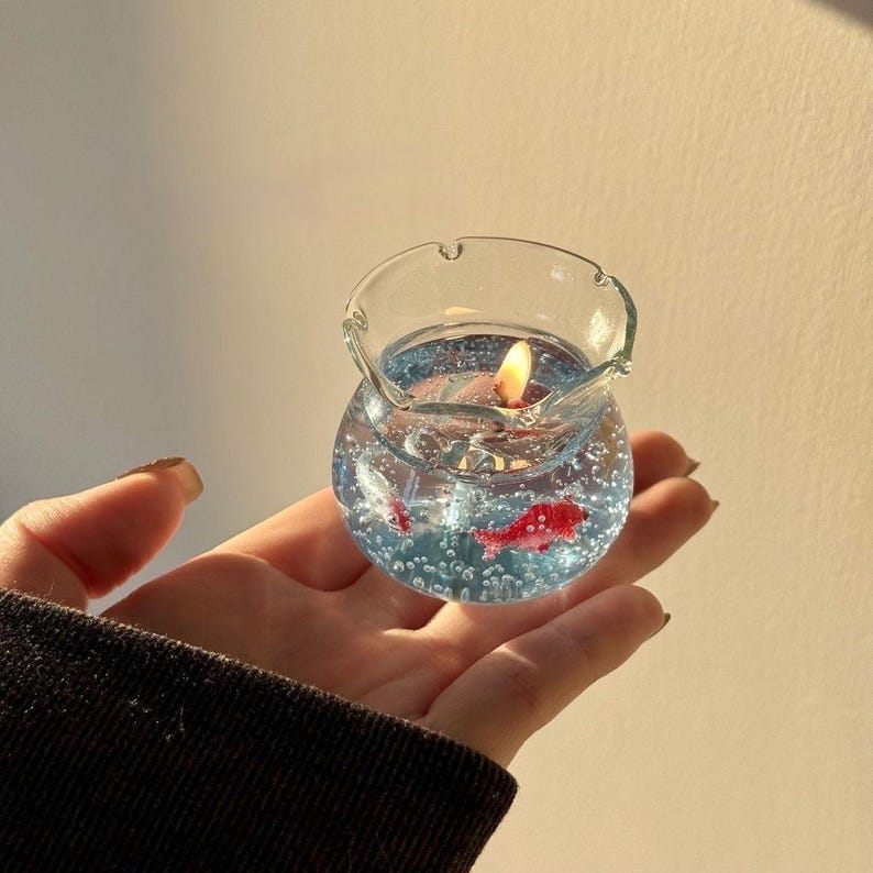 Mini Bubble Fish Tank Candle: Handmade Gel Wax Candle | Home Living Aesthetic Decor | Small Miniature Candle | Funny, Unique Gift